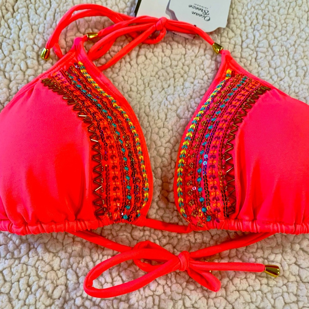 Bright Melon Bikini with Bead Detail